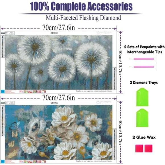 2 Pack Diamond Painting Kits, Large 5D DIY Dandelion Flower, (8X16inch) - Picture 2 of 8